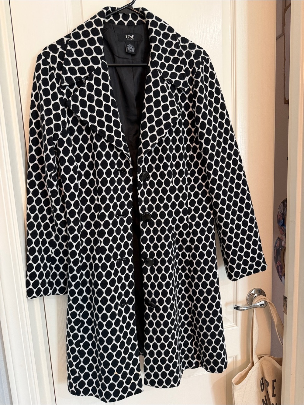 Diane Von Furstenberg Black & White Geometric Pea Coat